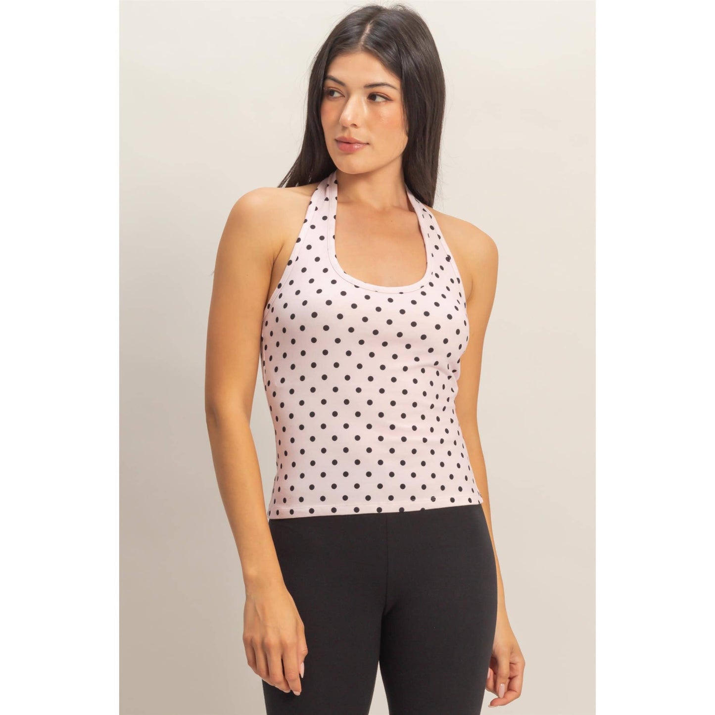 Polka Dot Halter Top: BROWN / S-M-L(2-2-2)
