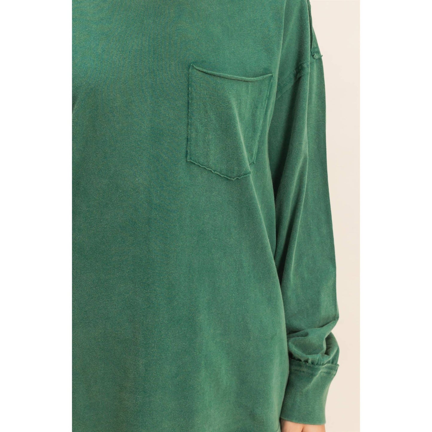 Oversized Washed Long Sleeve Pocket Tee: BLACK / S-M-L(2-2-2)