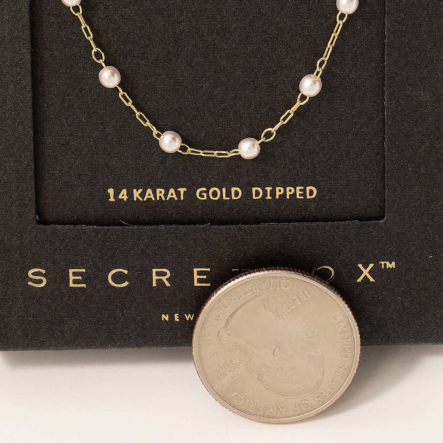 Secret Box Chain Pearl Station Necklace: GD