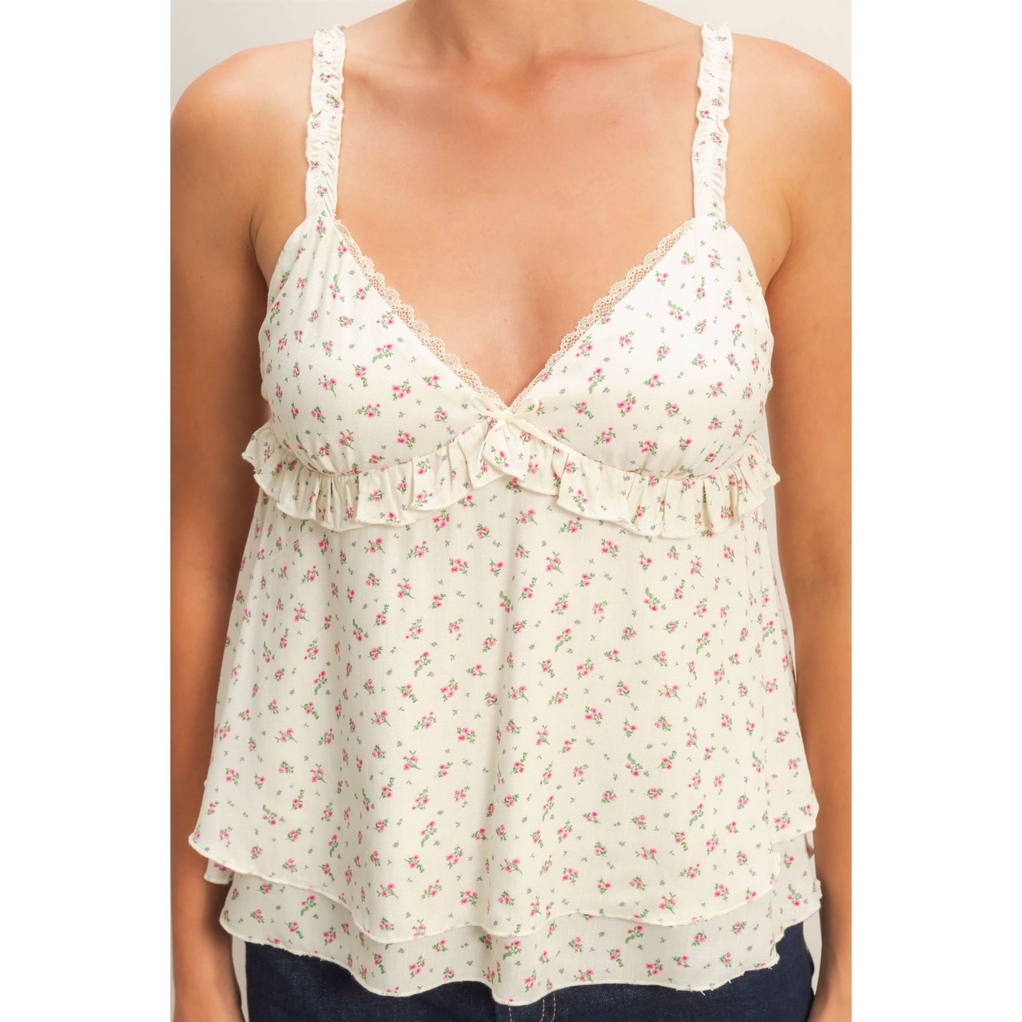 Floral Tiered Top: BLUE / S-M-L(2-2-2)