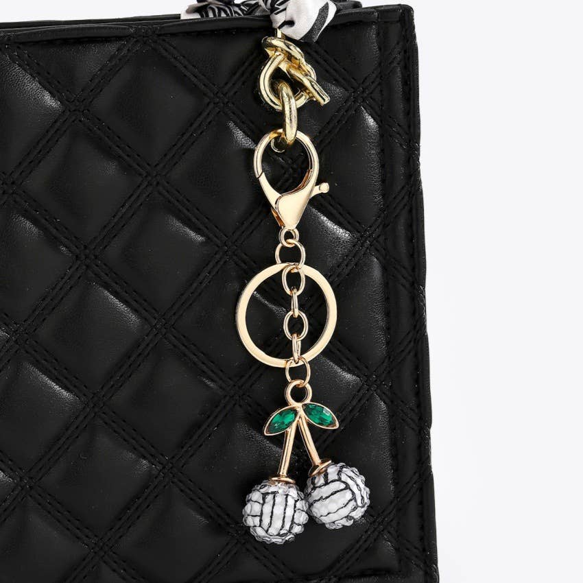 Diamond-Encrusted Cherry Style Ball Sports Keychain