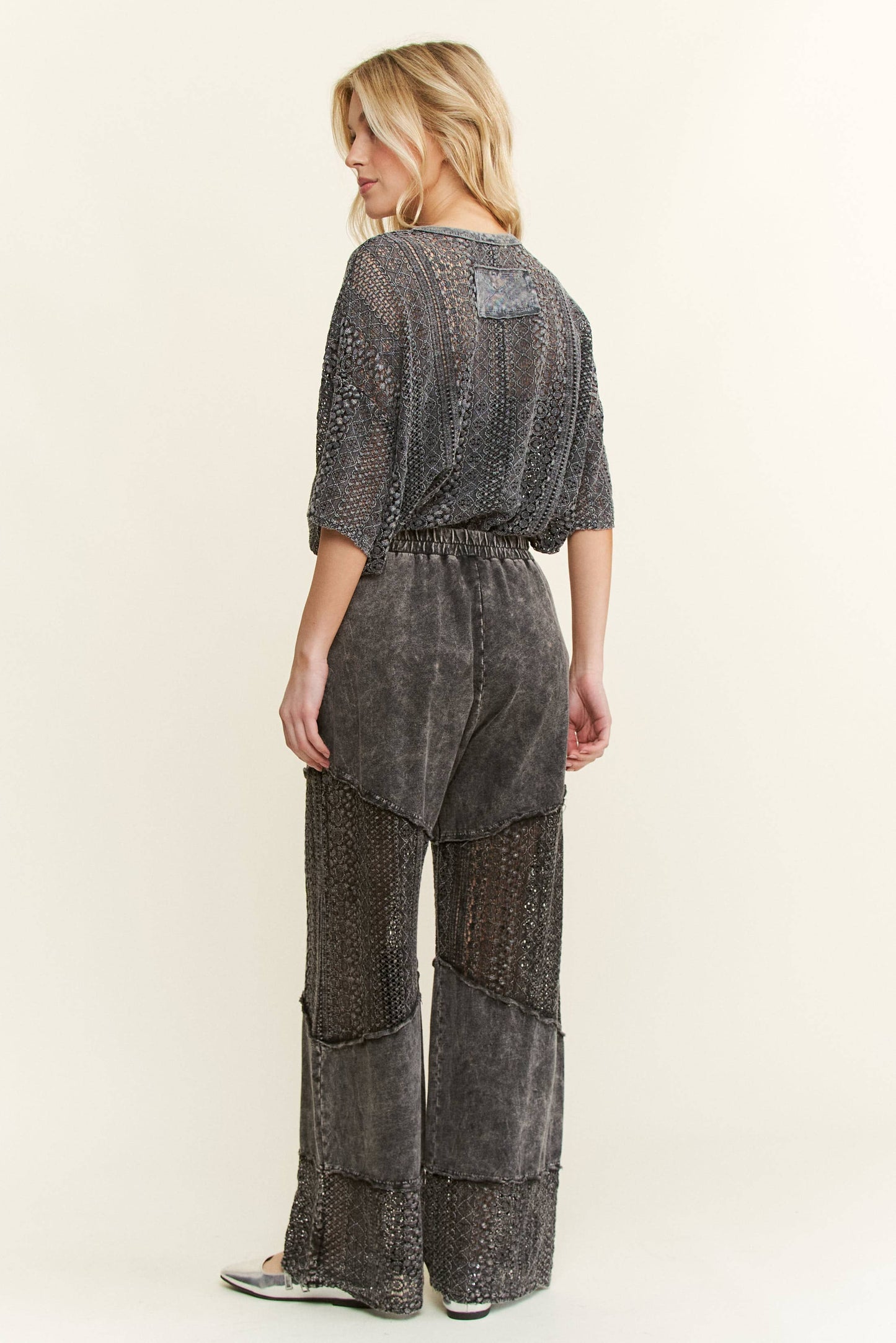 Mineral Washed Lace See through Breezy pants HP6335.: Cobalt / S-M-L / 2-2-2