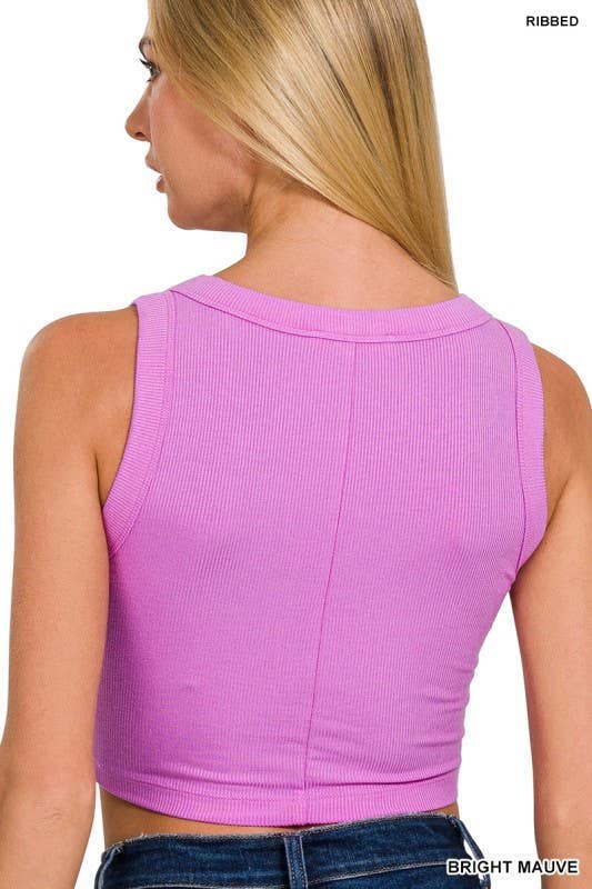 Ribbed Scoop Neck Cropped Tank Top: BLACK / 2-2-1 (S-M-L)