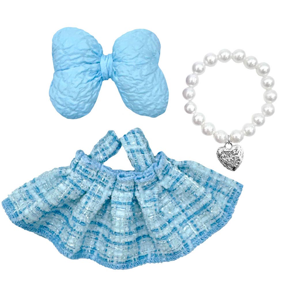 Adorable Labubu Compatible Mini Dress Outfit Set: Blue