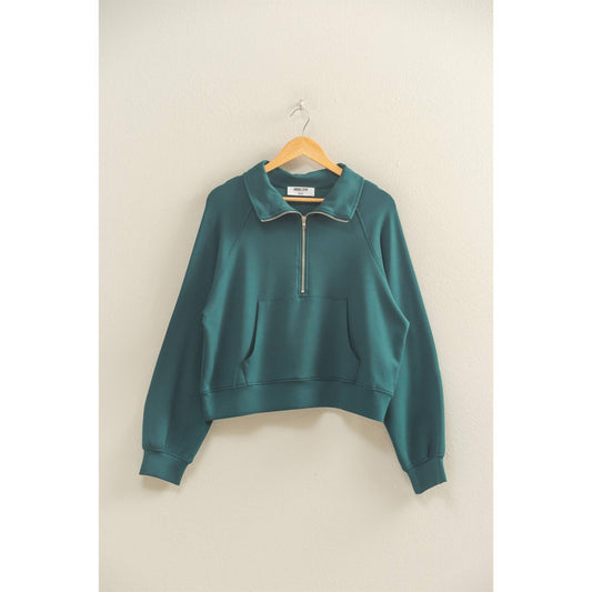 Scuba Half Zip-Up High Neck Collar Sweatshirt: DEEP GREEN / S-M-L(2-2-2)