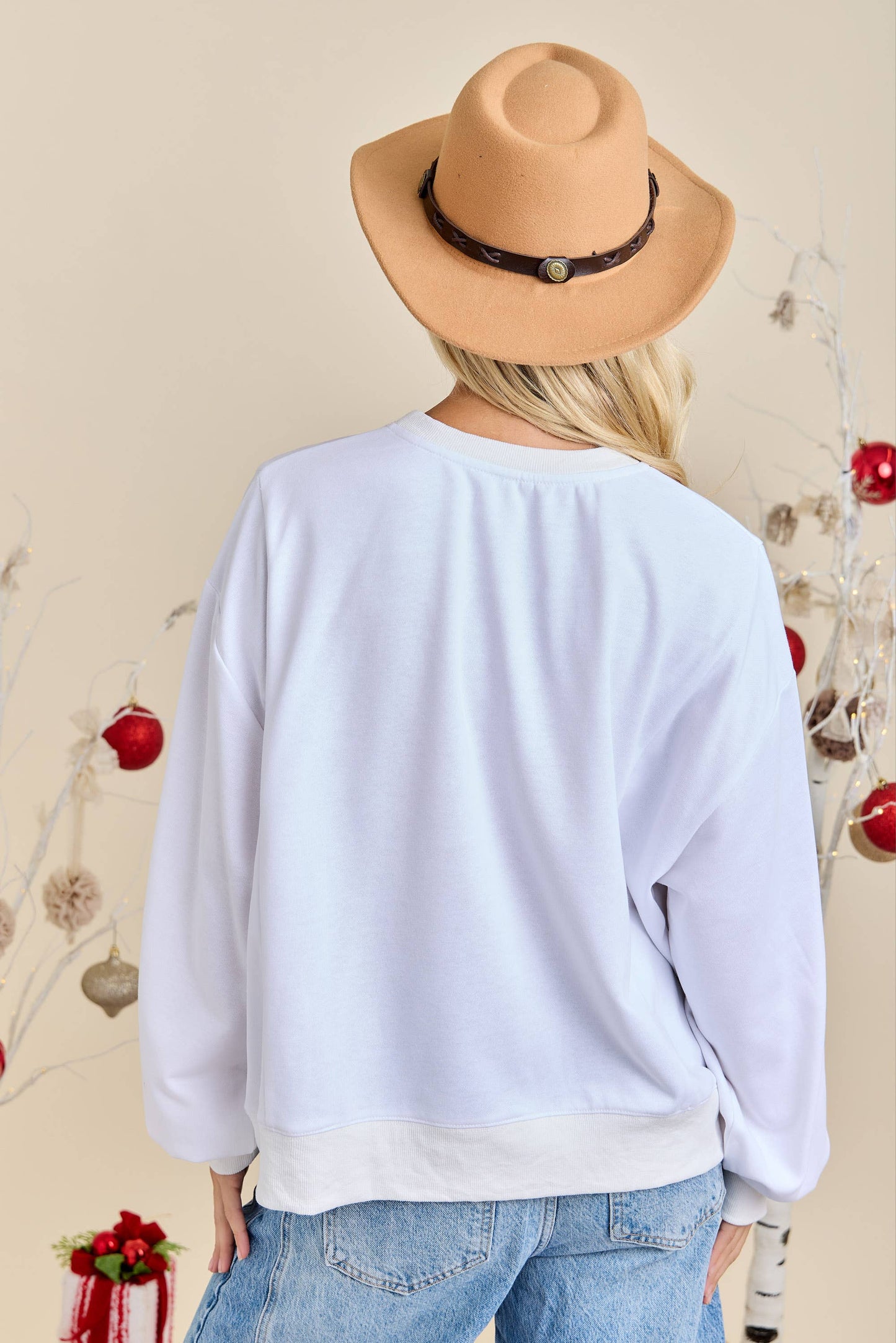 Merry With Ornament Patchwork Oversized Long Sleeve Top: HUNTER GREEN / S