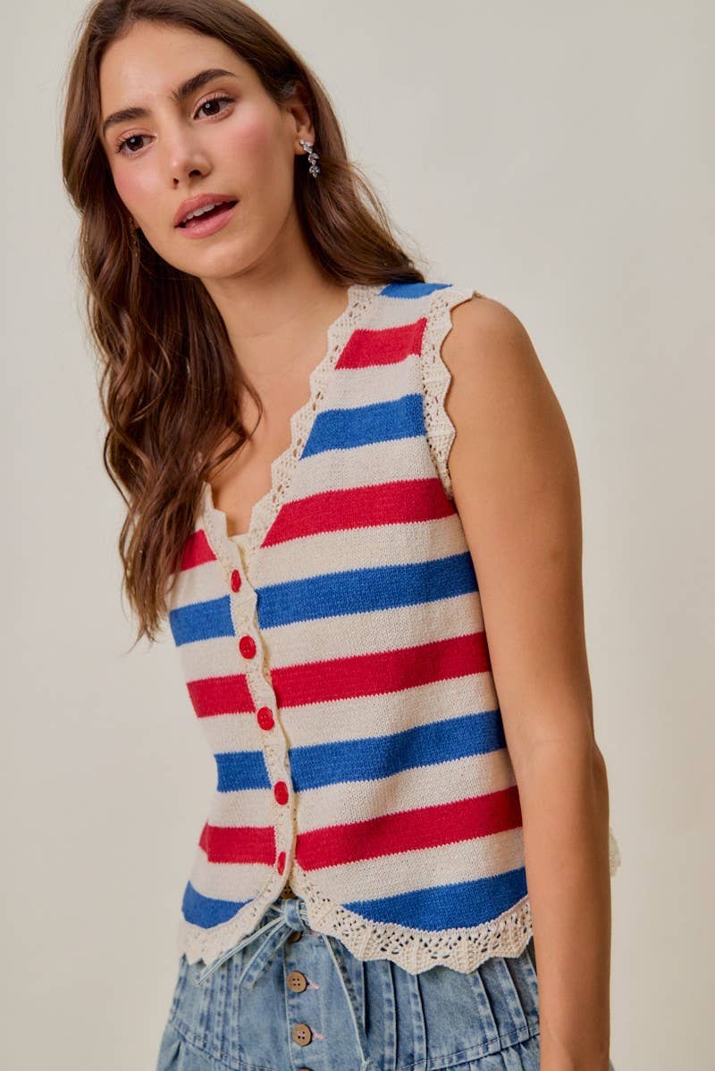 Fourth Of July Stripe Button Down Vest Top