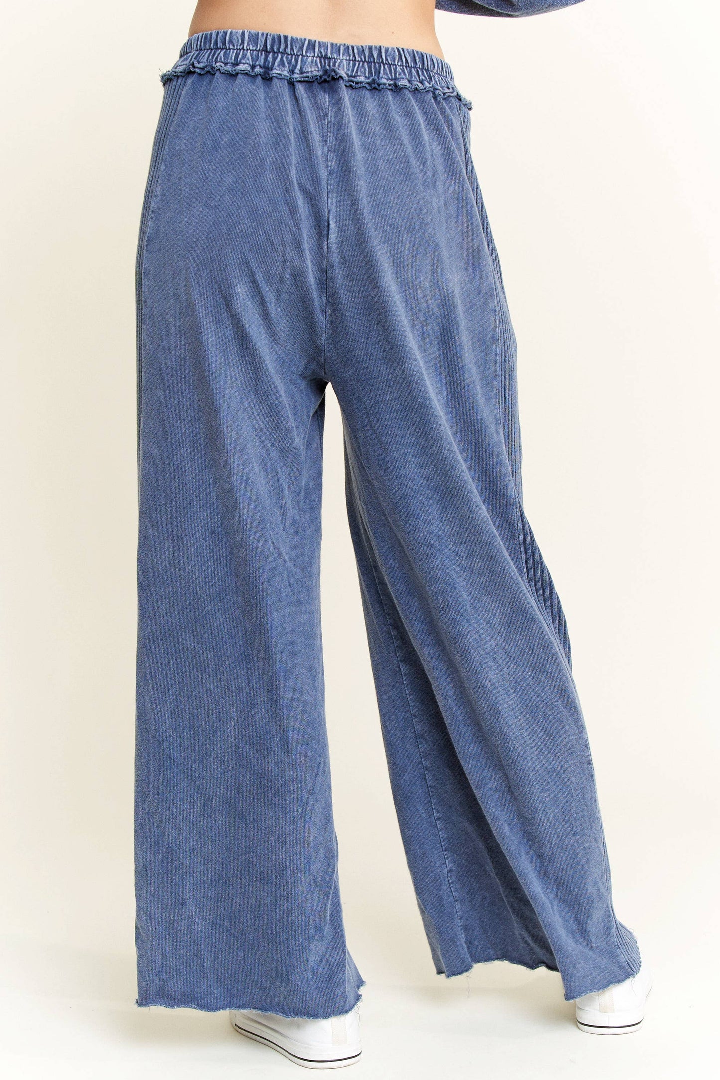 Mineral Wash Side Knit detail wide leg pants HE5878P..: Burgundy / S-M-L / 2-2-2