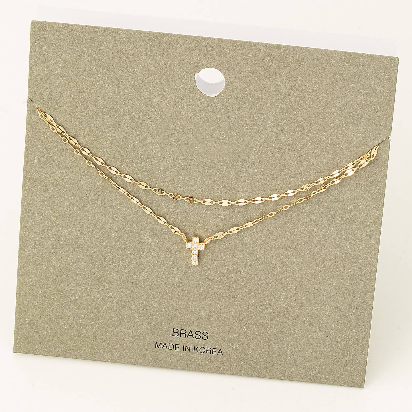 Layered Chain Rhinestone Cross Pendant Necklace: G
