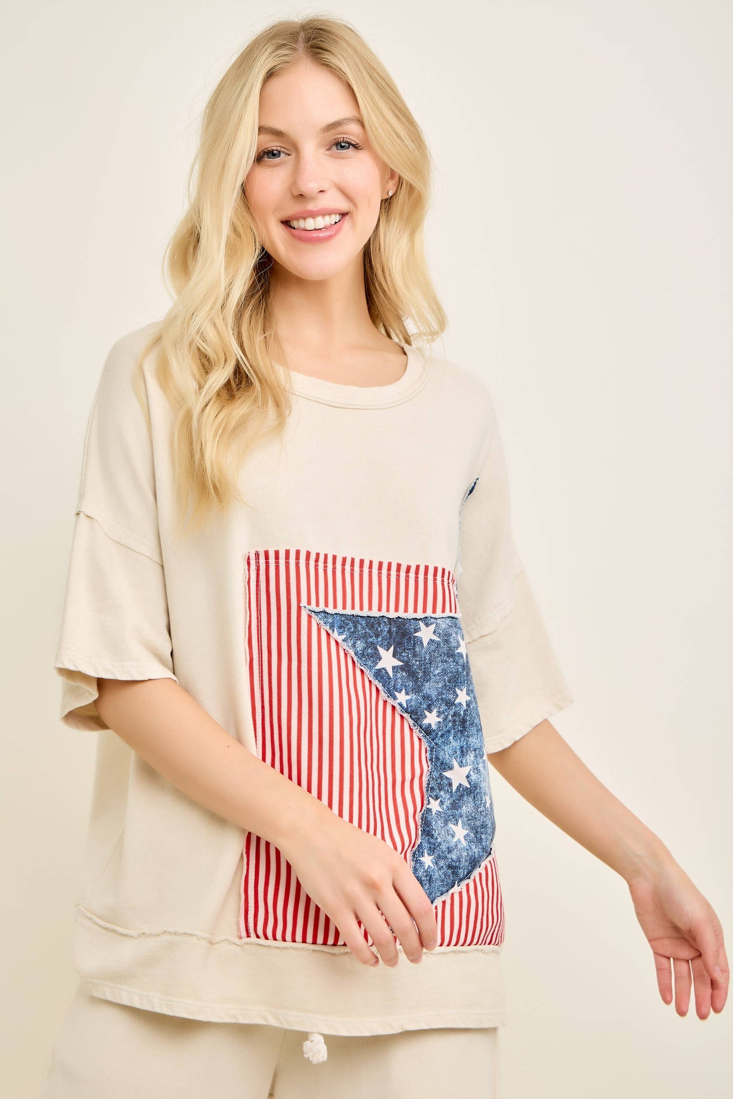 Americana Patched Tshirt top HT7319: Red / S-M-L / 2-2-2