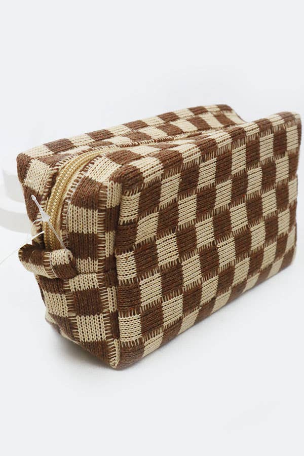 Checkered Knitted Cosmetic Bag: LAVENDER / ONE