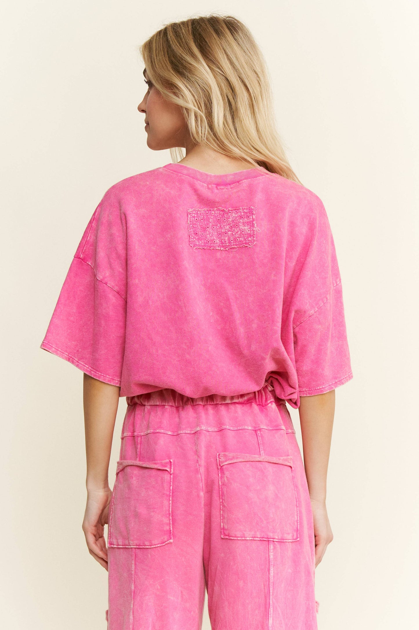 MineralWash Ribbon bow half sleeve shirt HT6308: Silver Grey / S-M-L / 2-2-2
