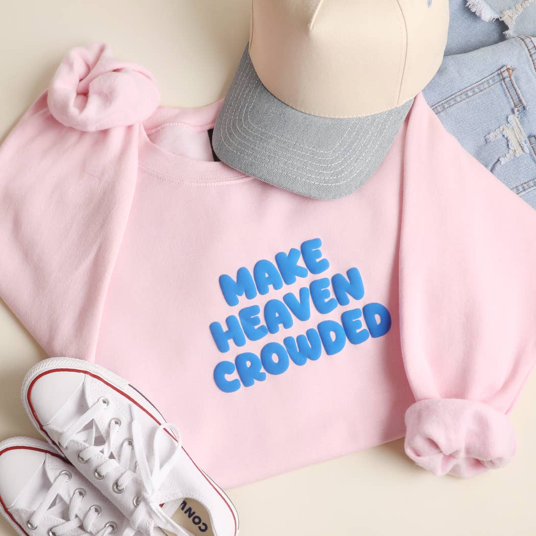 MAKE HEAVEN CROWDED PUFF Print Heavyweight Sweatshirt: LT BLUE / S