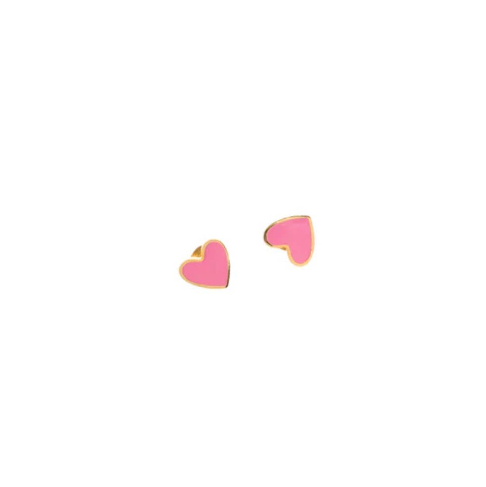 Enamel Heart Stud Earring - Hypoallergenic, Flat Back, Girl : Pink
