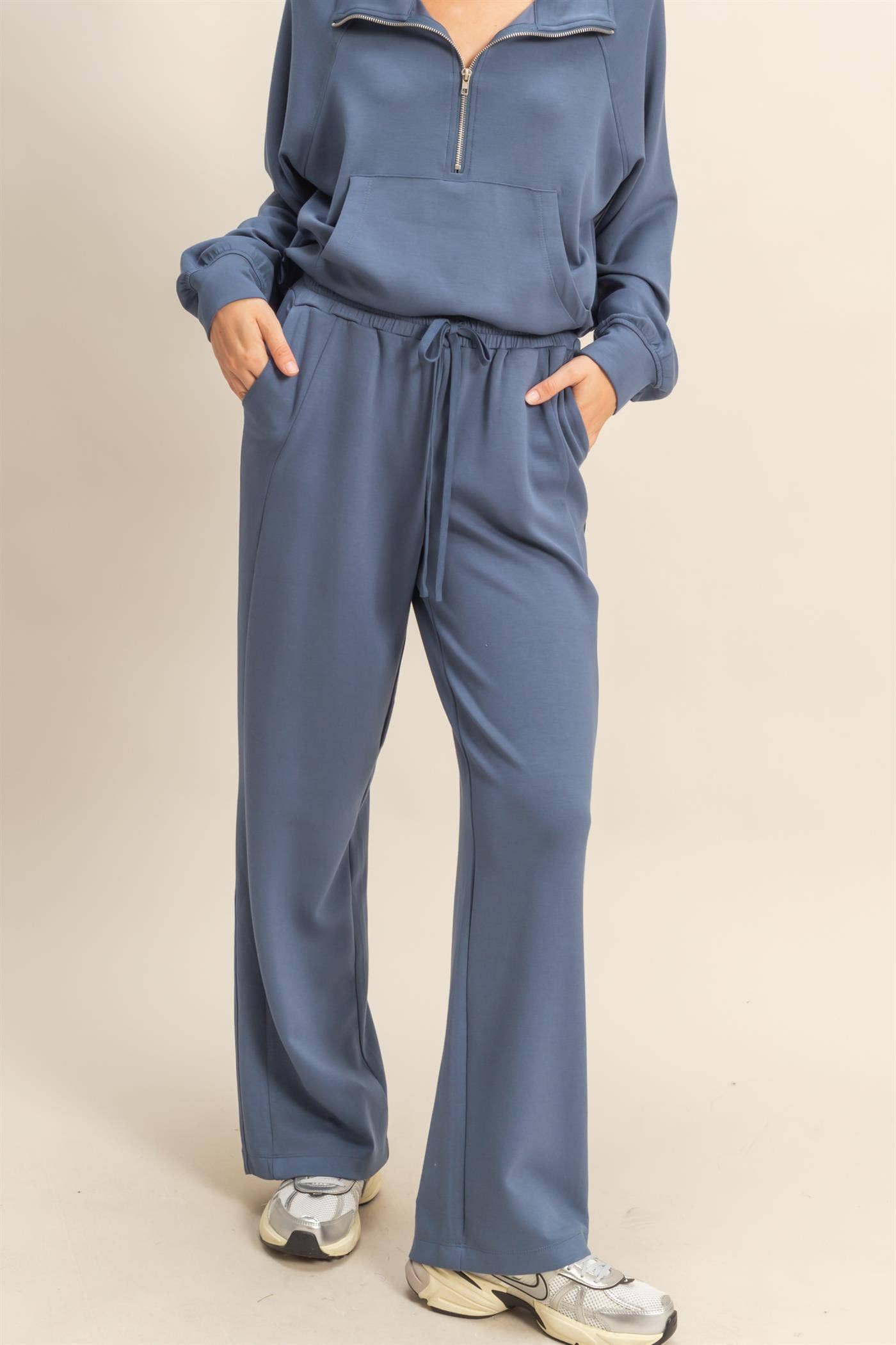 Scuba High-Waist Wide-Leg Drawstring Sweatpants: DEEP GREEN / S-M-L(2-2-2)