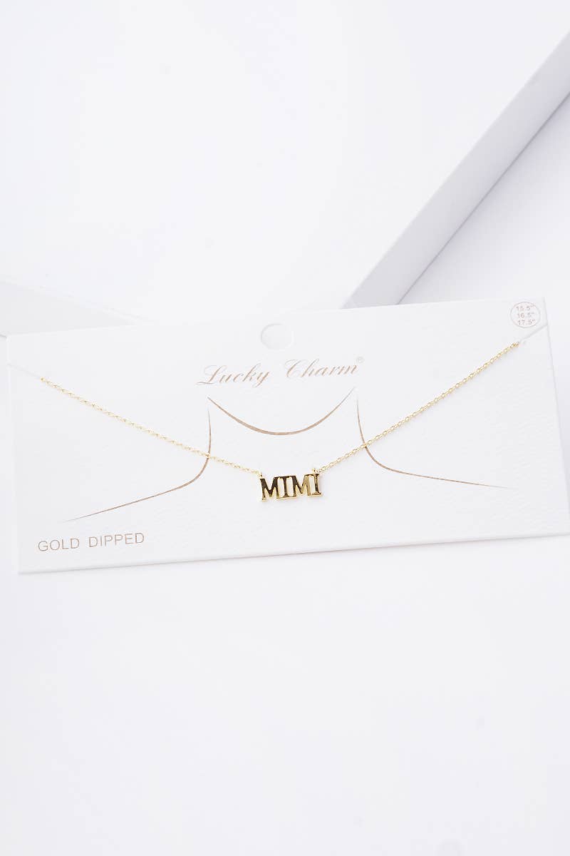 Gold Plated Bold Letter Mimi Necklace: Gold