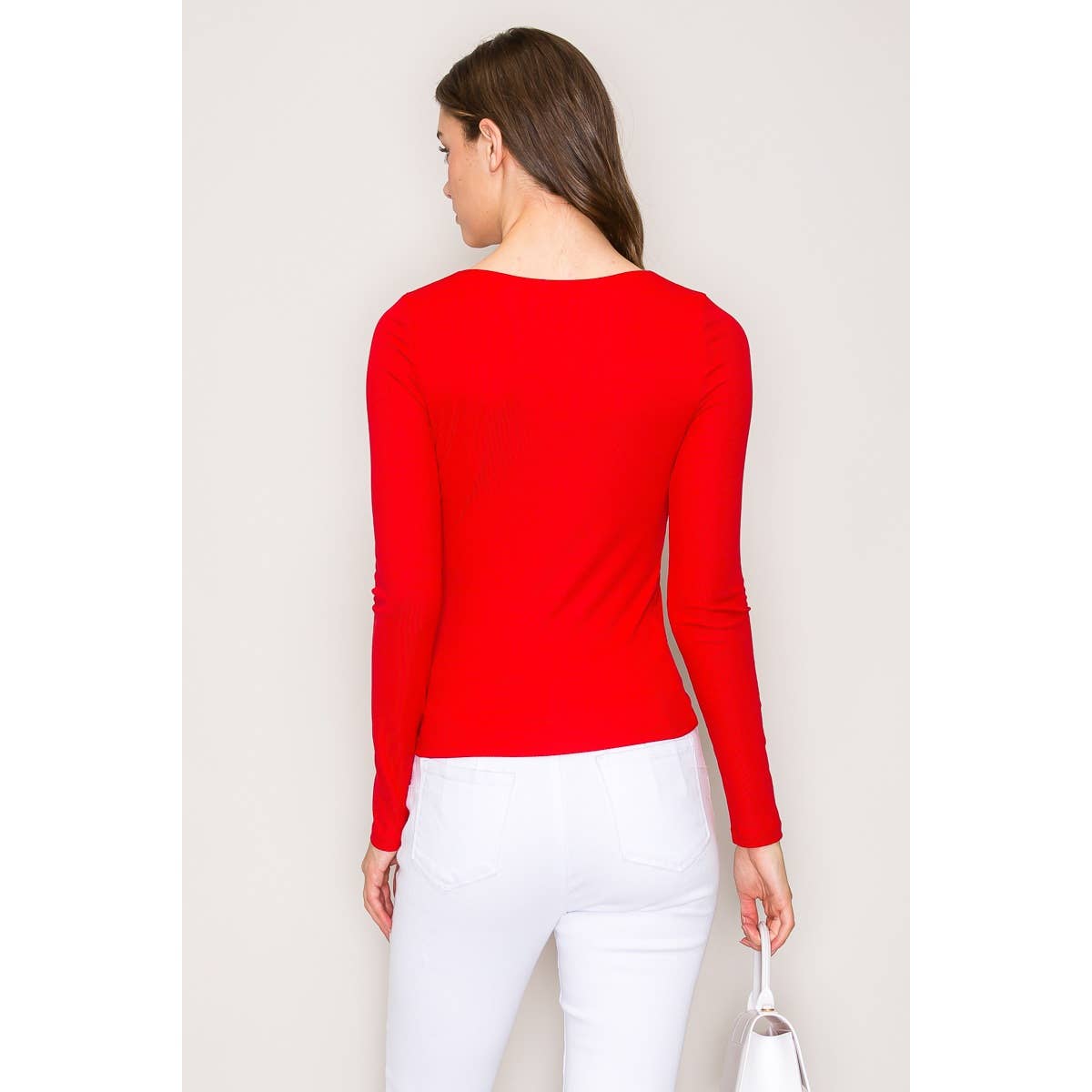 Notch Scoop Neck Double Layer Long Sleeve Knit Top: Botanical Garden/Hunter / S-M-L(2-2-2)