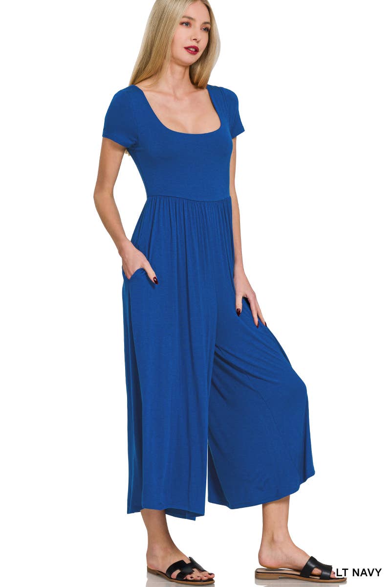 Double Layered Short Sleeve Jumpsuits: BLACK / 2-2-2 (S-M-L)