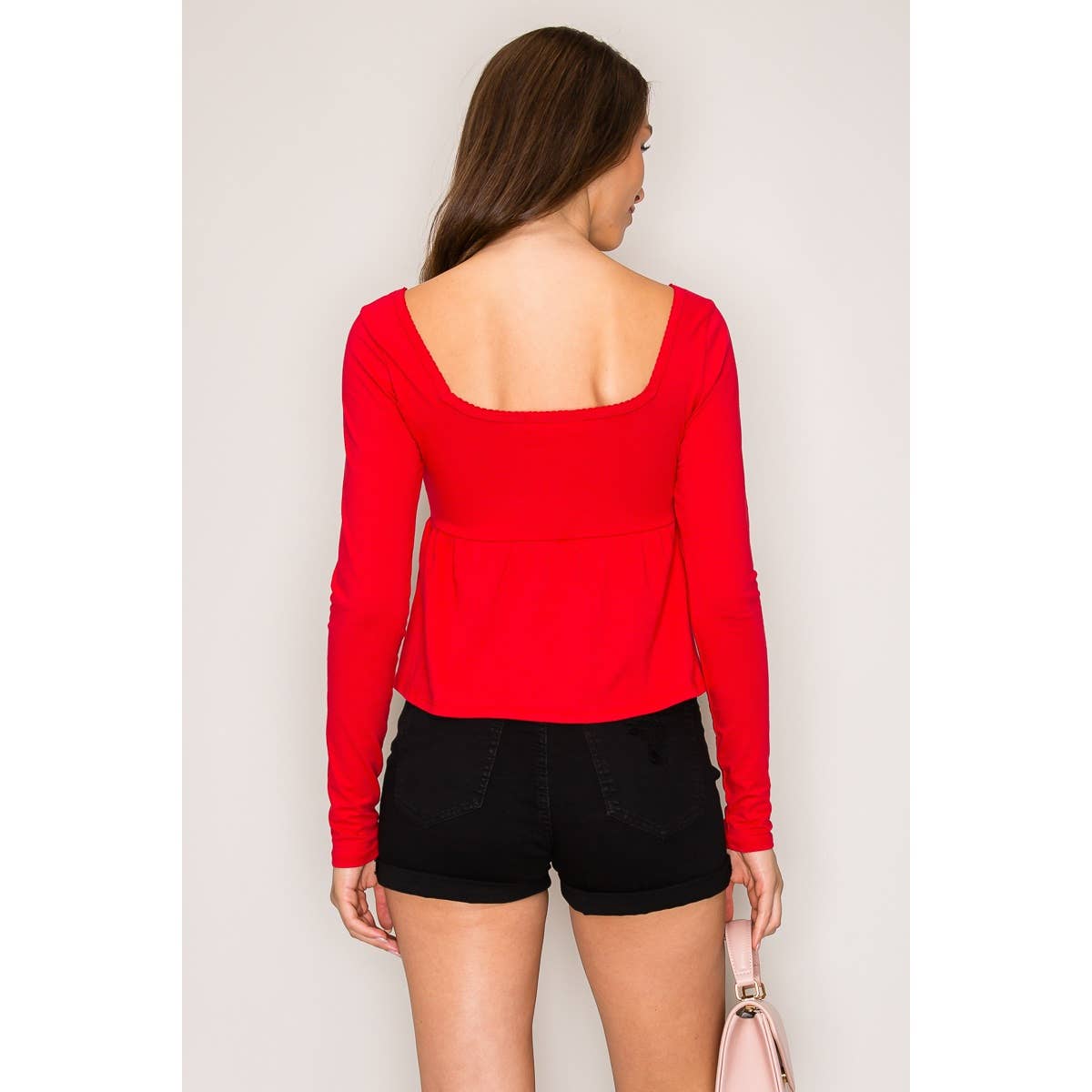 Long Sleeve Babydoll Top: Tango Red / S-M-L(2-2-2)