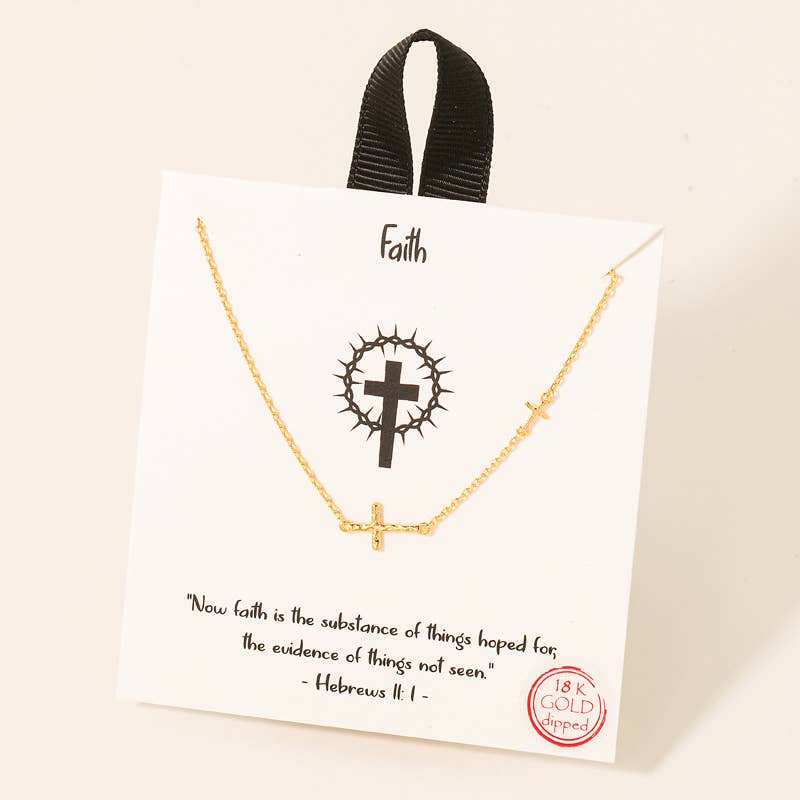 Gold Dipped Dented Cross Pendant Necklace: G