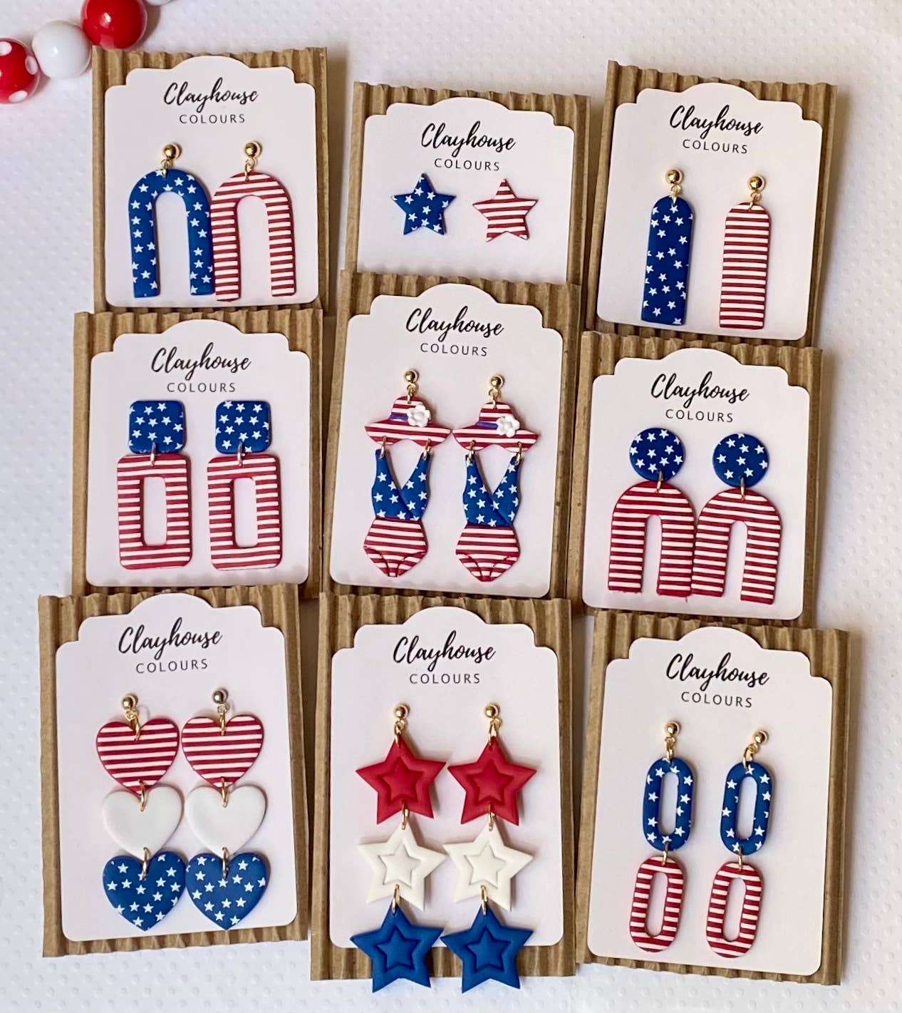 Red, White & Blue Clay Earrings: Star Studs