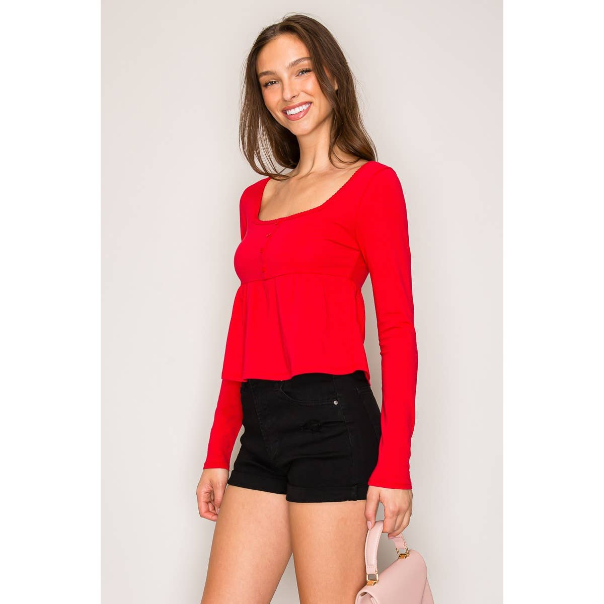Long Sleeve Babydoll Top: Black / S-M-L(2-2-2)