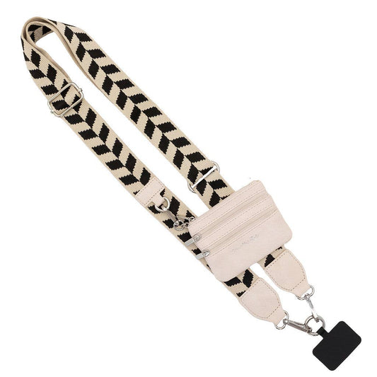 Clip & Go Crossbody Strap w/Zippered Pouch: Blk/Crm Chevron