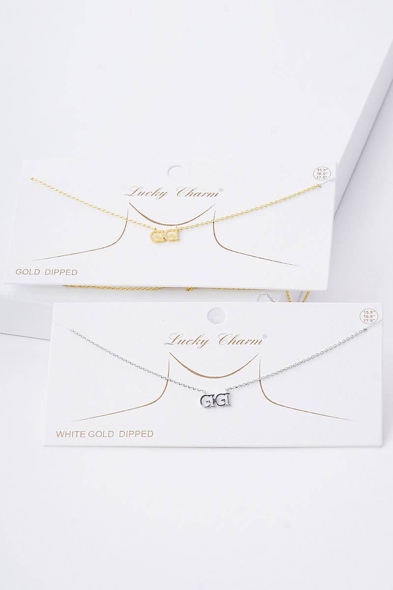 Gold Gigi Text Necklace: Silver
