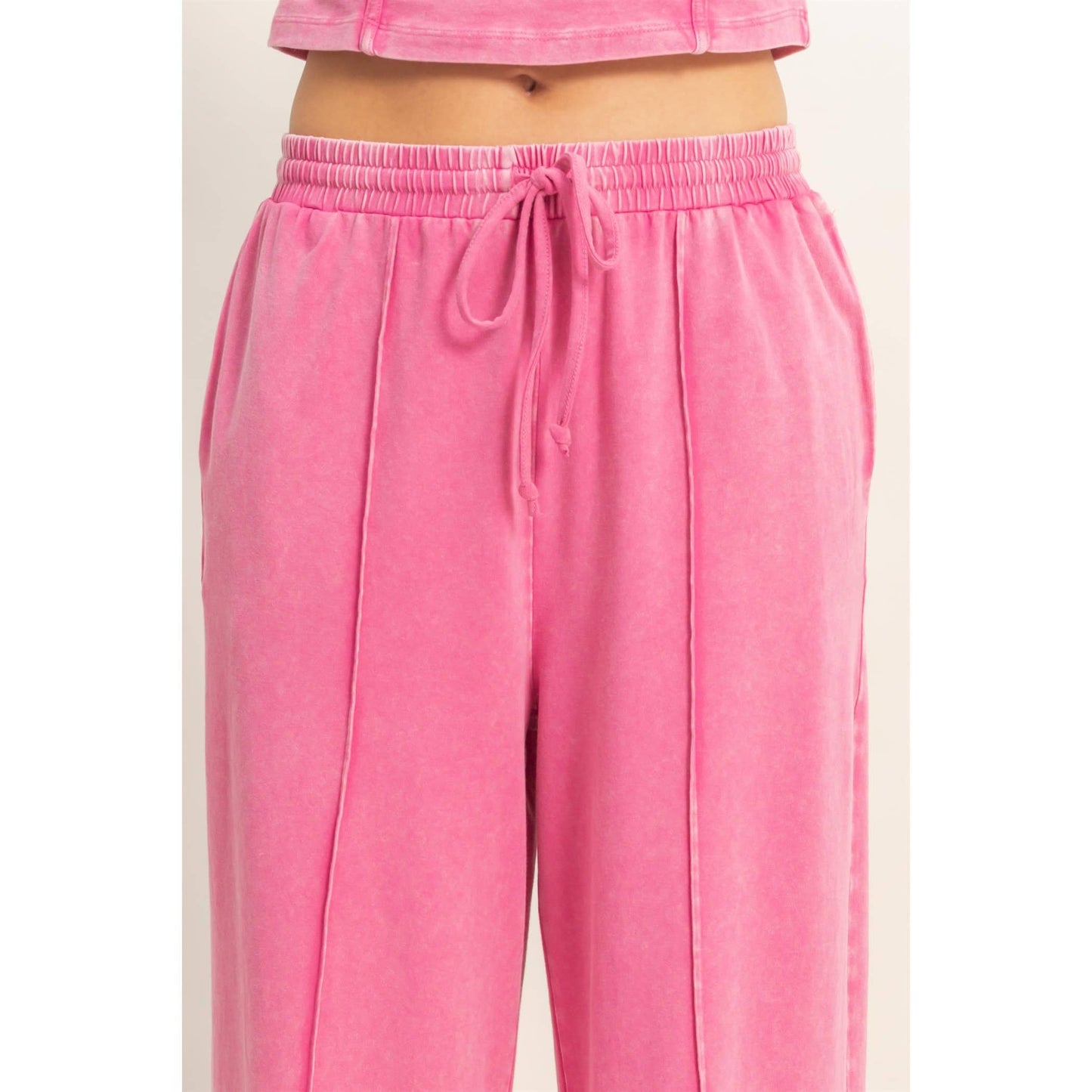Mineral Washed Sleeveless Top & Wide Leg Pants Set: BLACK / S-M-L(2-2-2)