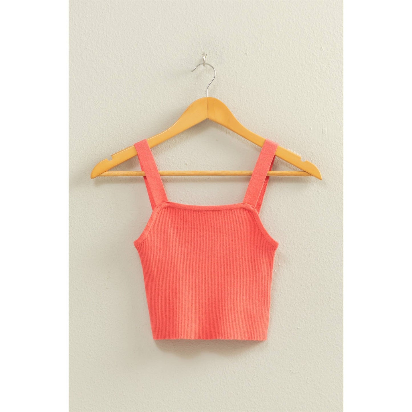 Ribbed Cropped Tank Top: CORAL / S-M-L(2-2-2)