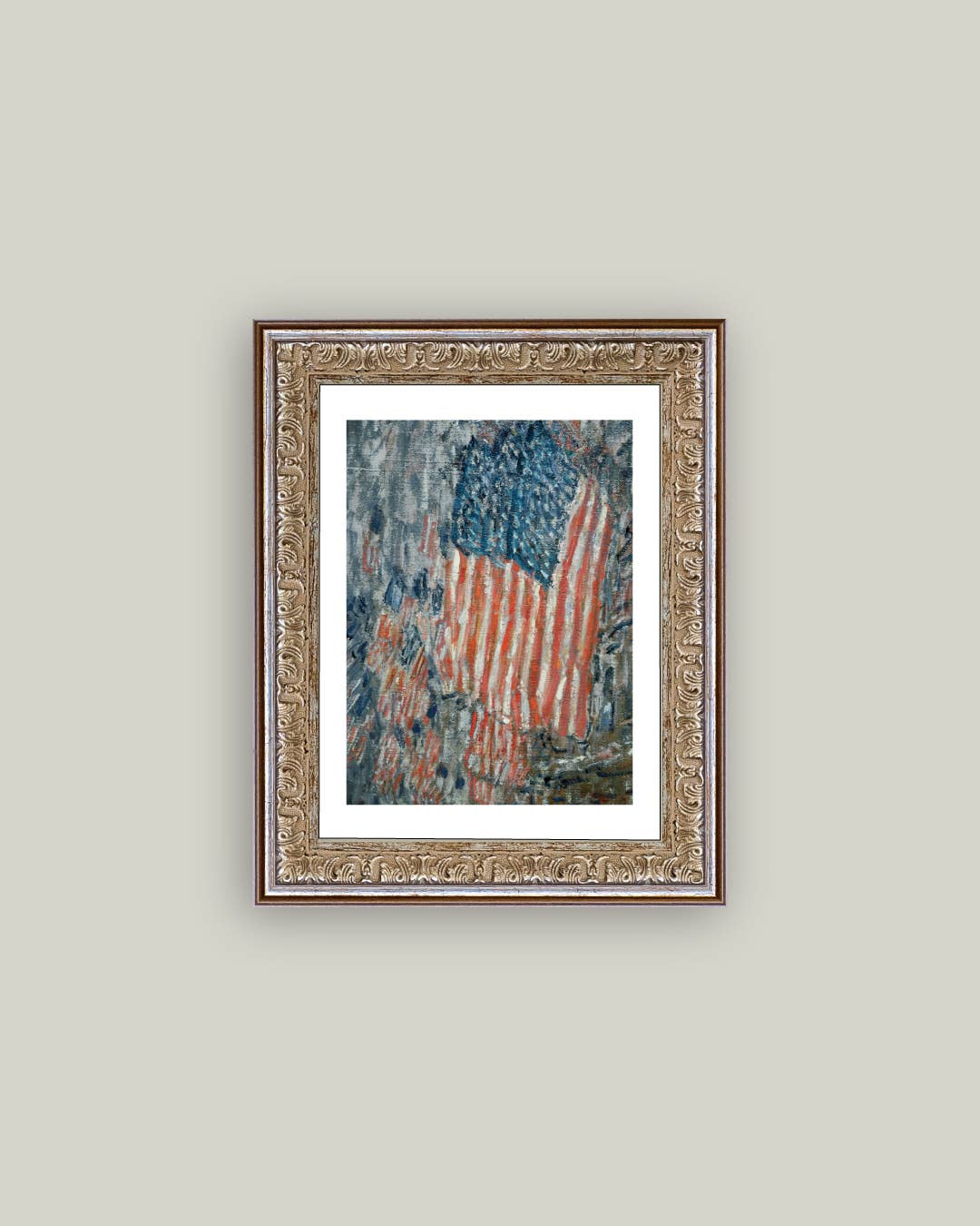 Patriotic Flag Print Framed Antique Art: 8x10