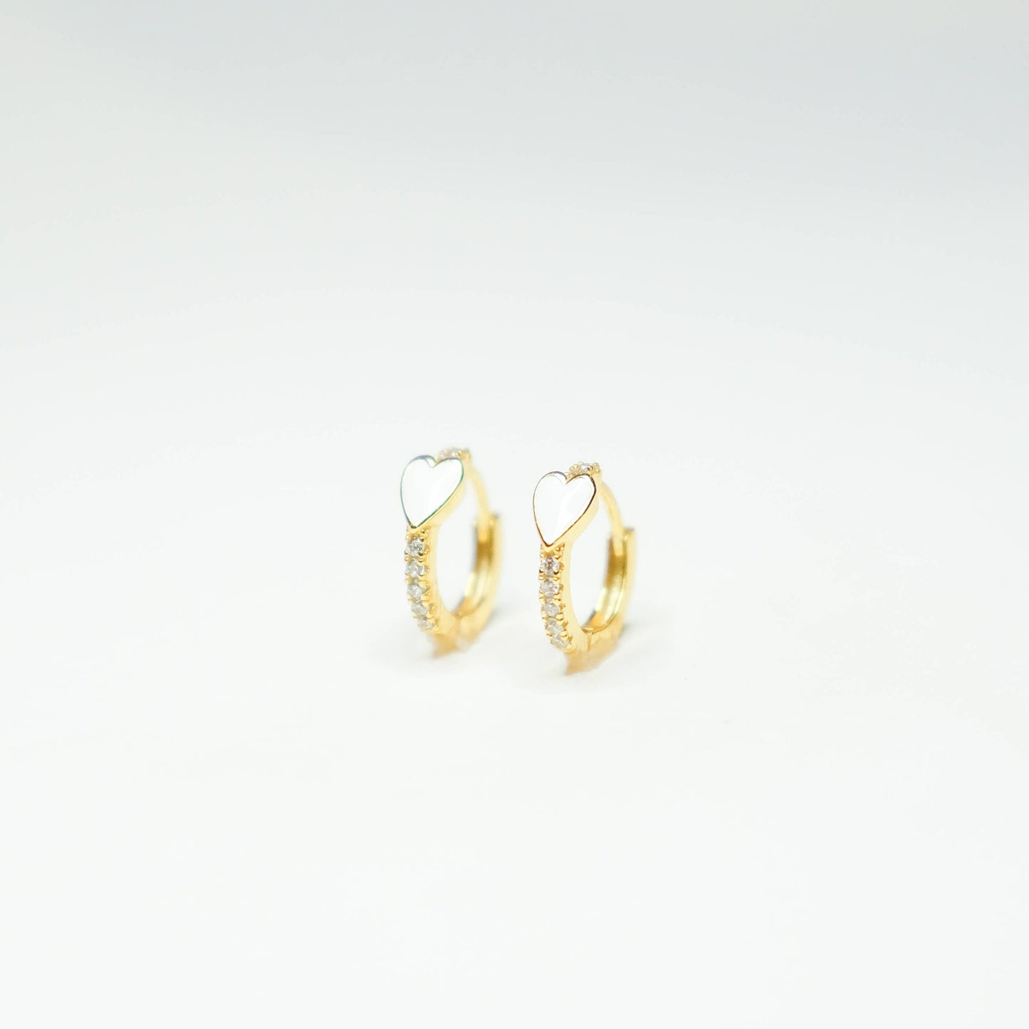 Pave Heart Huggie Earrings: Hot Pink