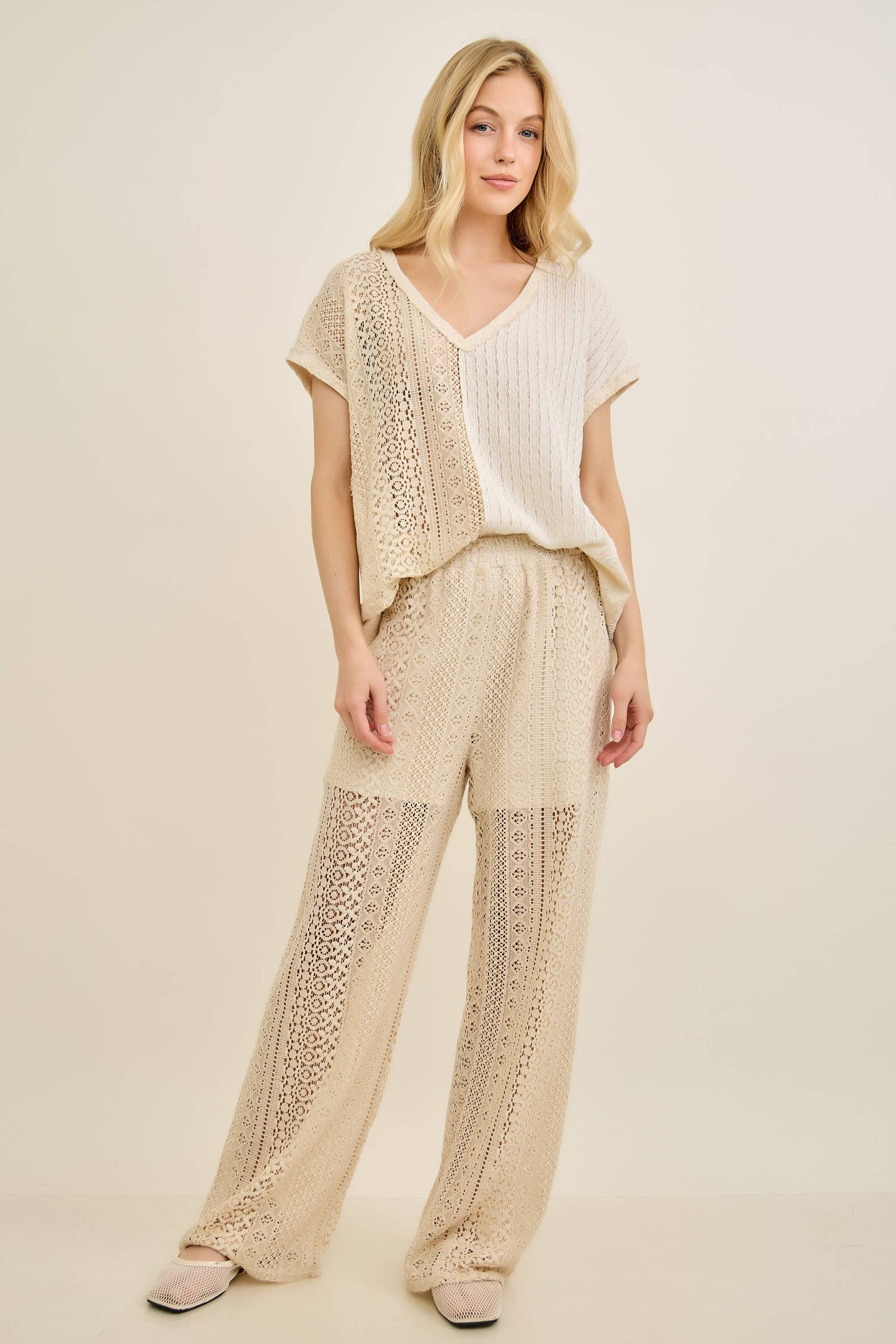 Mineral Washed Just a Boho Chic Lady Blouse HT7389: Latte / S-M-L / 2-2-2
