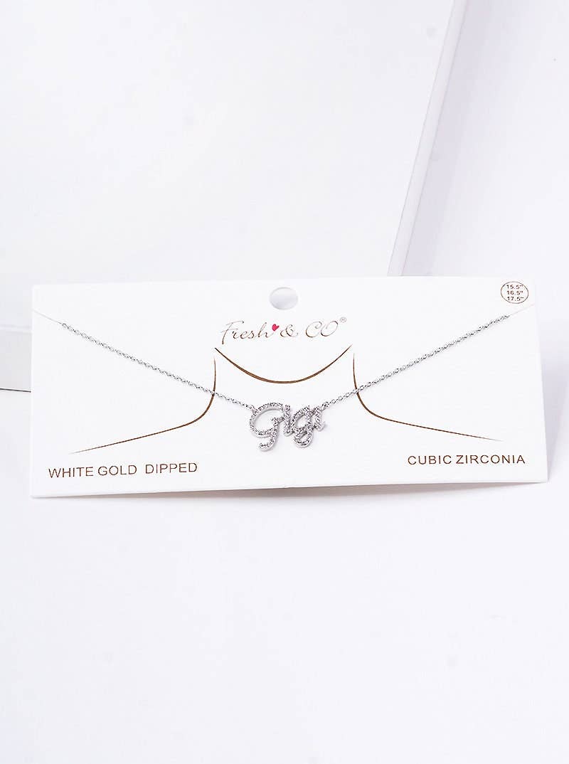 Gold Plated Gigi Script Necklace: Silver