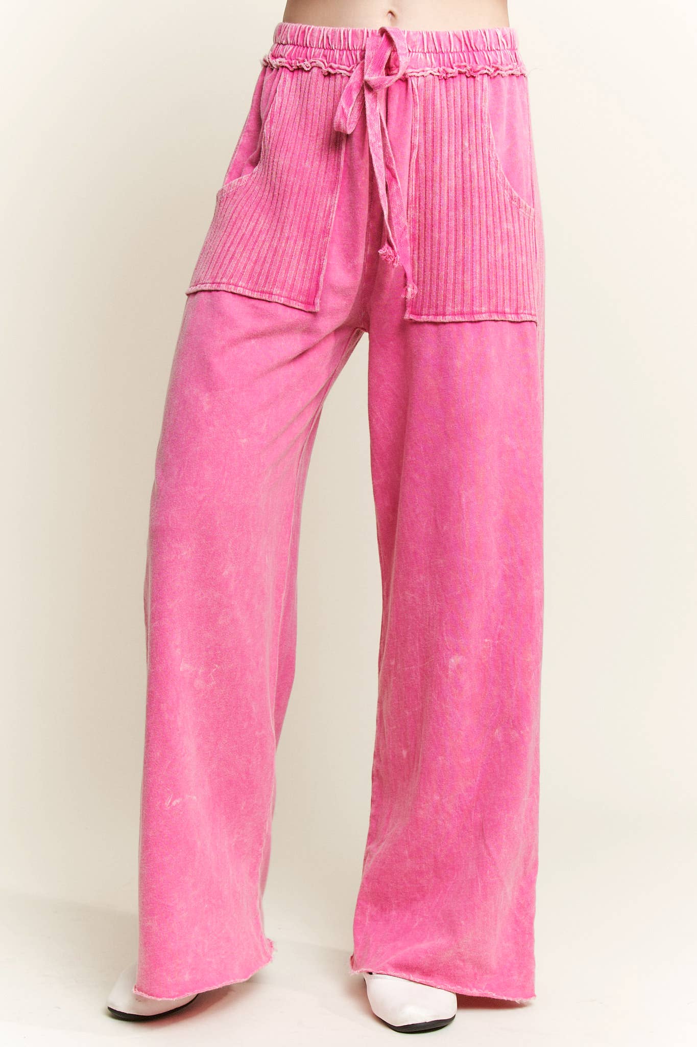 Best Mineral Wash Side Knit detail wide leg pantsHE5878P: Midnight Green / S-M-L / 2-2-2