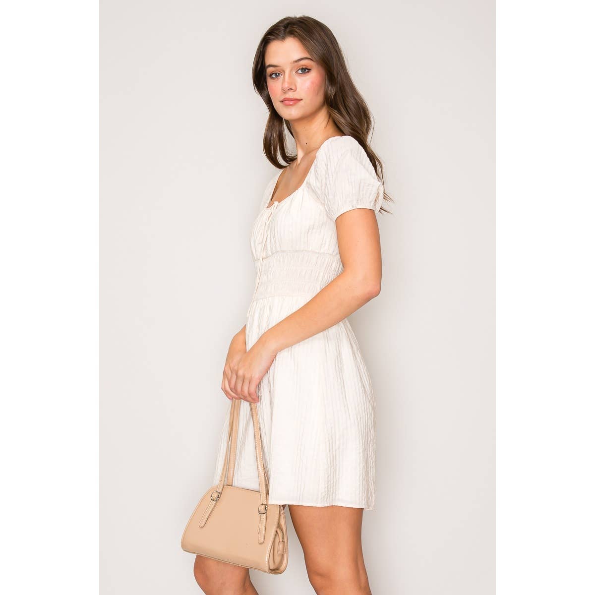 Puff Sleeve Tiered Mini Dress: Black / S-M-L(2-2-2)