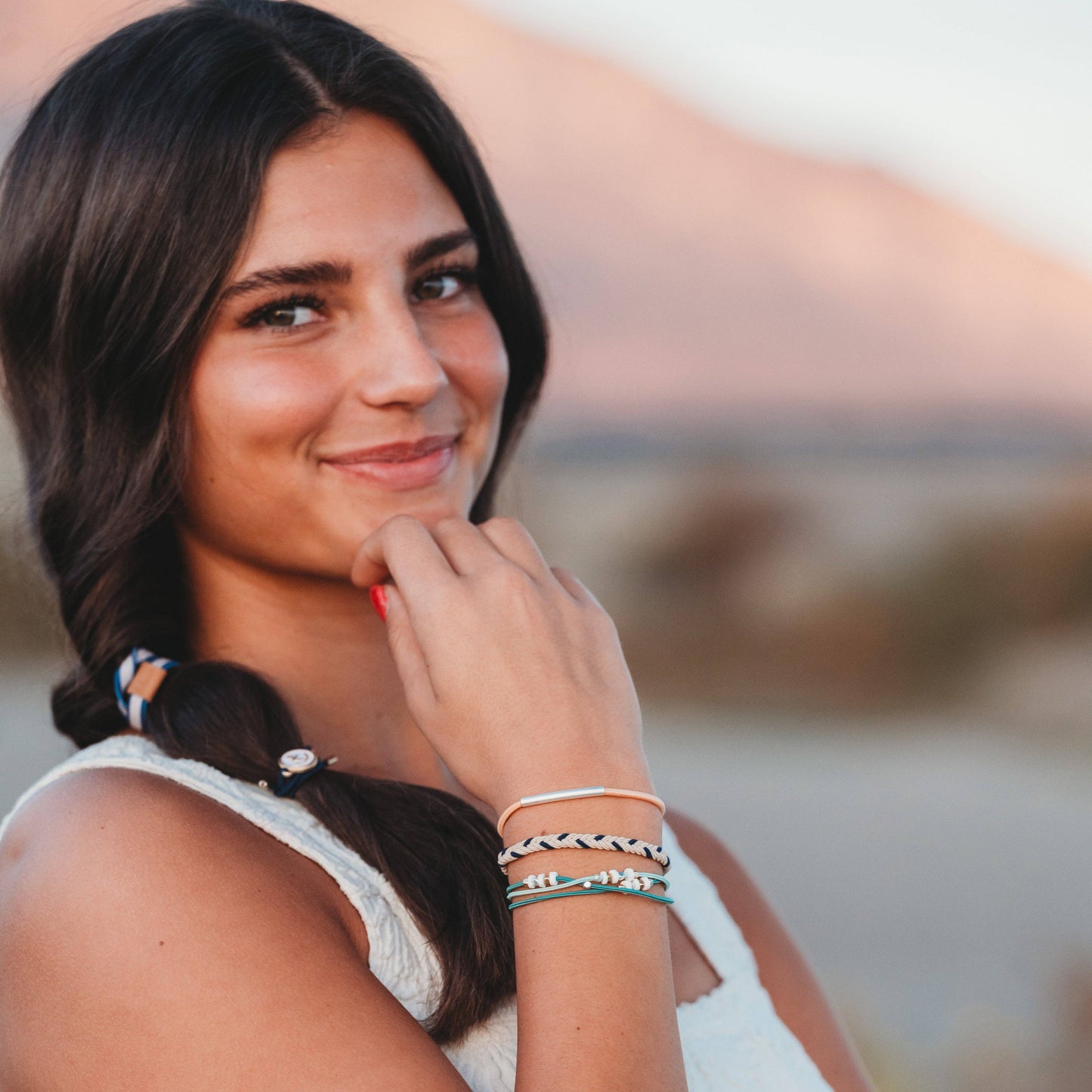 "Anchor" Nautical Colors with Anchor Charm Hair Tie Bracelets: Medium