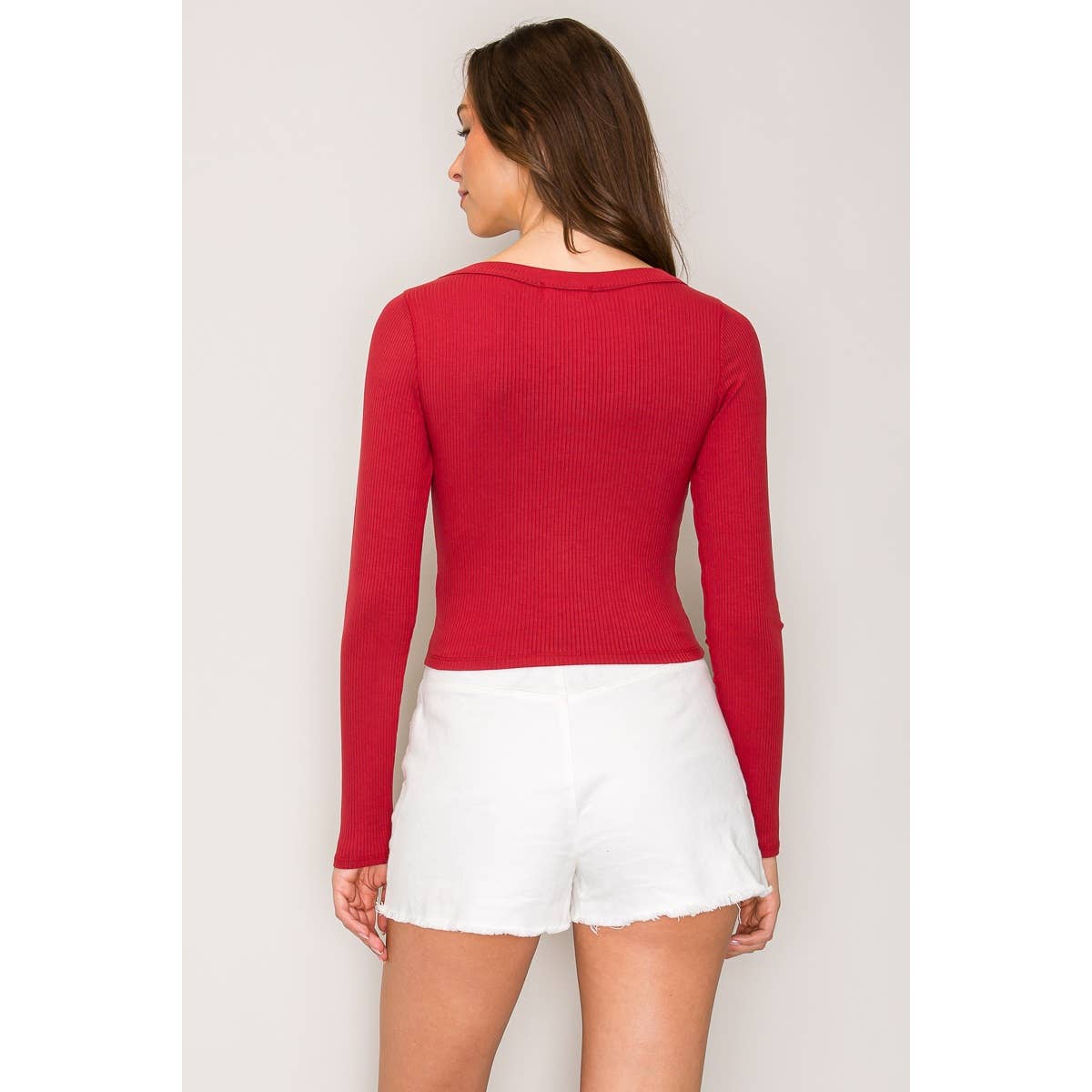 Ribbed Long Sleeve Wide Neck Top: Ballerina / S-M-L(2-2-2)