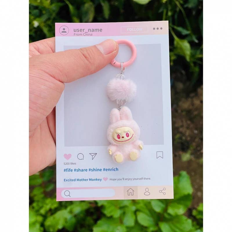 Fluffy Labubu The Monsters keychain bag charm: Yellow / S
