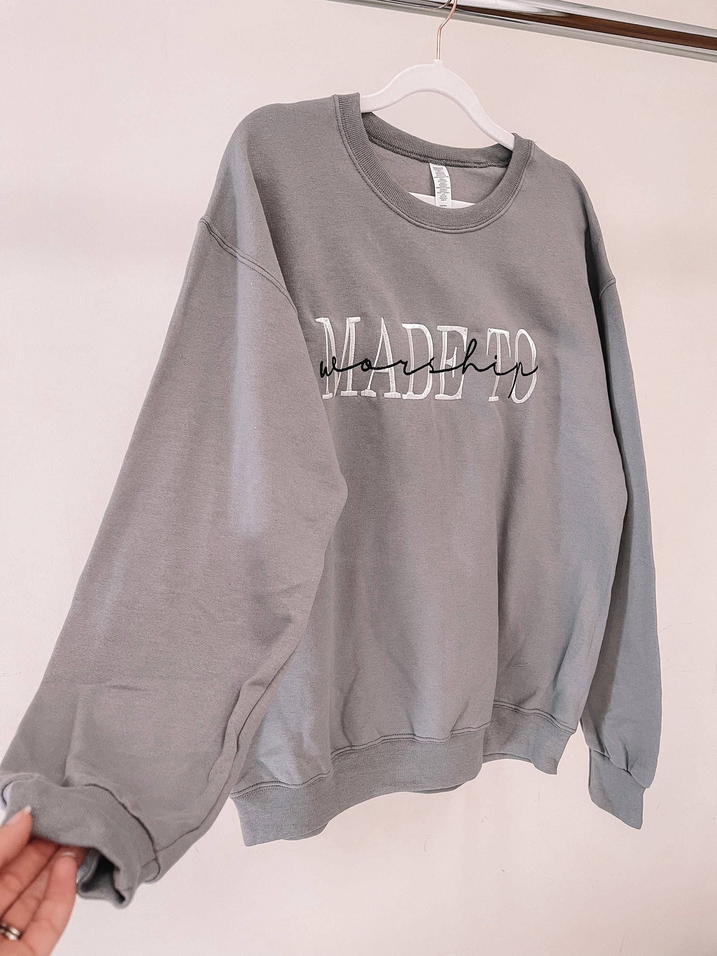 Embroidered Made To Worship GREY Sweatshirt ORIGINAL: Large / Sweatshirt