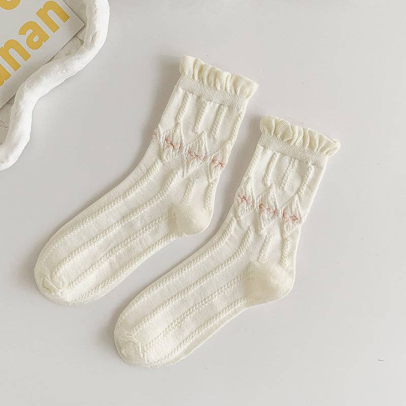 Rufia - White Rolled Edge Socks for Women: SINGLEBOW / AVERAGE