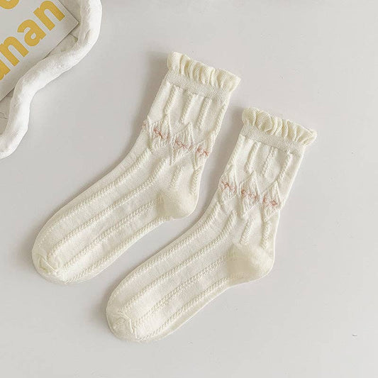 Rufia - White Rolled Edge Socks for Women: BOW / AVERAGE