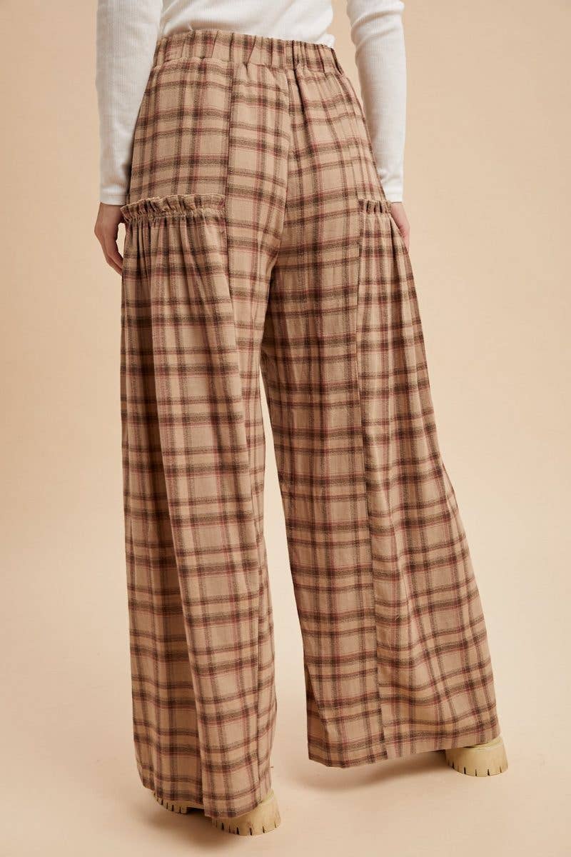 Plaid Crepe Woven Flare Pants: LATTE / 2-2-2-2(S-M-L-XL)