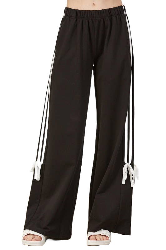 Side Stripe Trim Wide Leg Pants: H GREY/WHITE / 2-2-2 (S-M-L)
