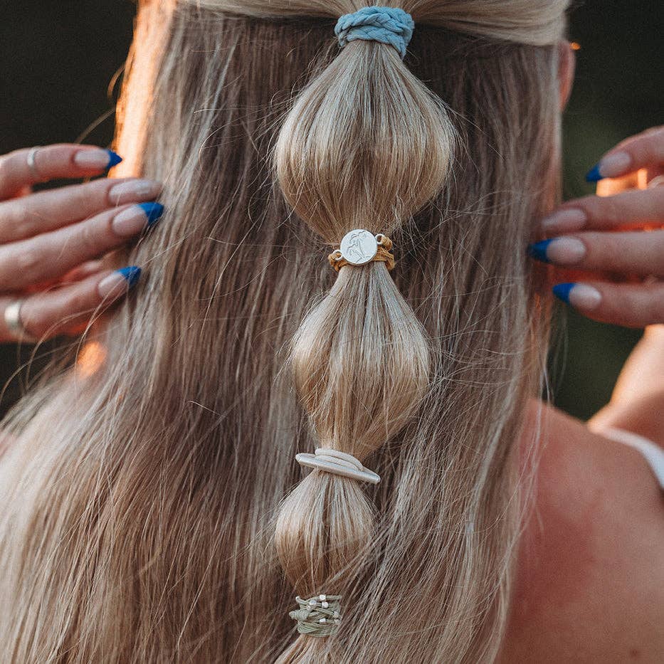 "Grow" Earthy Toned Silver Palm Tree Charm Hair Tie Bracelets: Medium