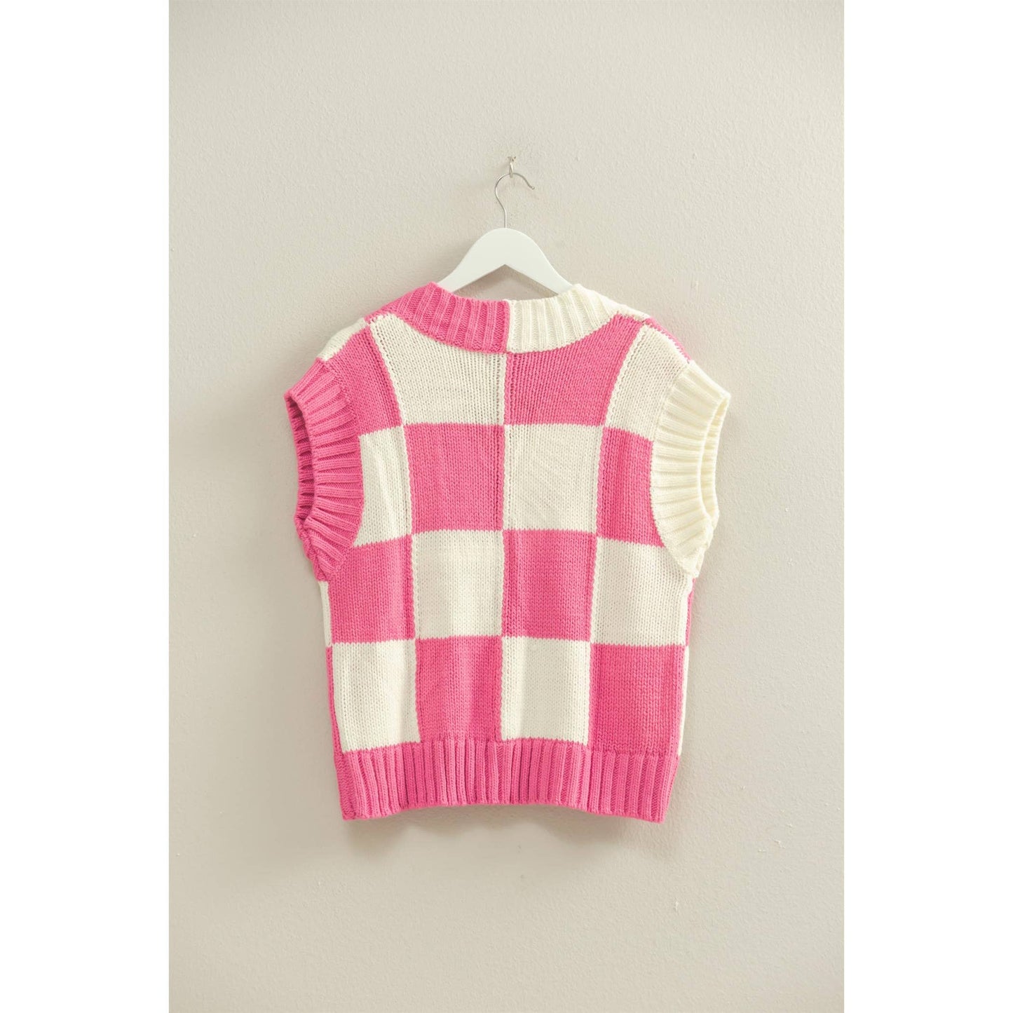 Checkered Sweater Vest: HOT PINK / S-M-L(2-2-2)