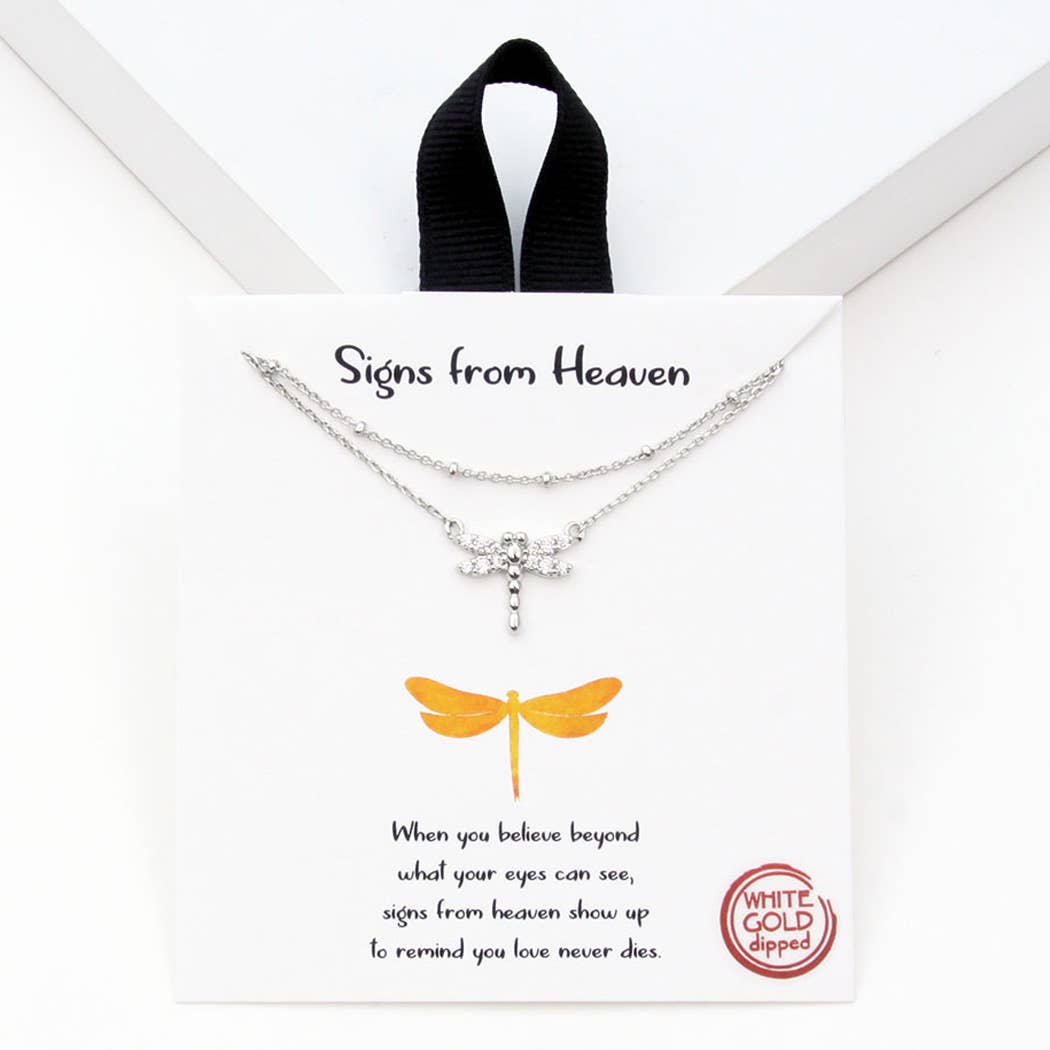 Dragonfly cubic zirconia double layered necklace: Silver / ONE SIZE
