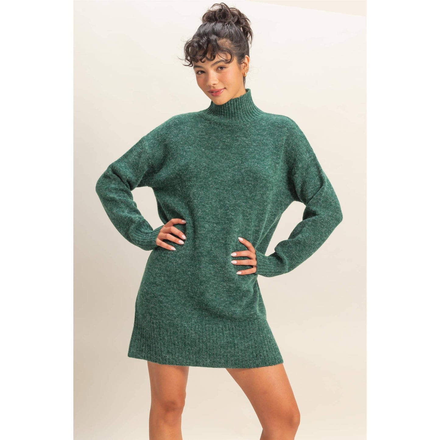 High Neck Sweater Mini Dress: BLACK / S-M-L(2-2-2)