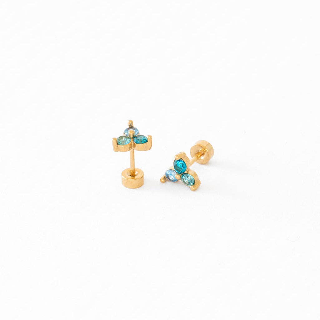 Ombré Gem Stud Earrings - Hypoallergenic, Flat Back, Girl : Pink / Pair
