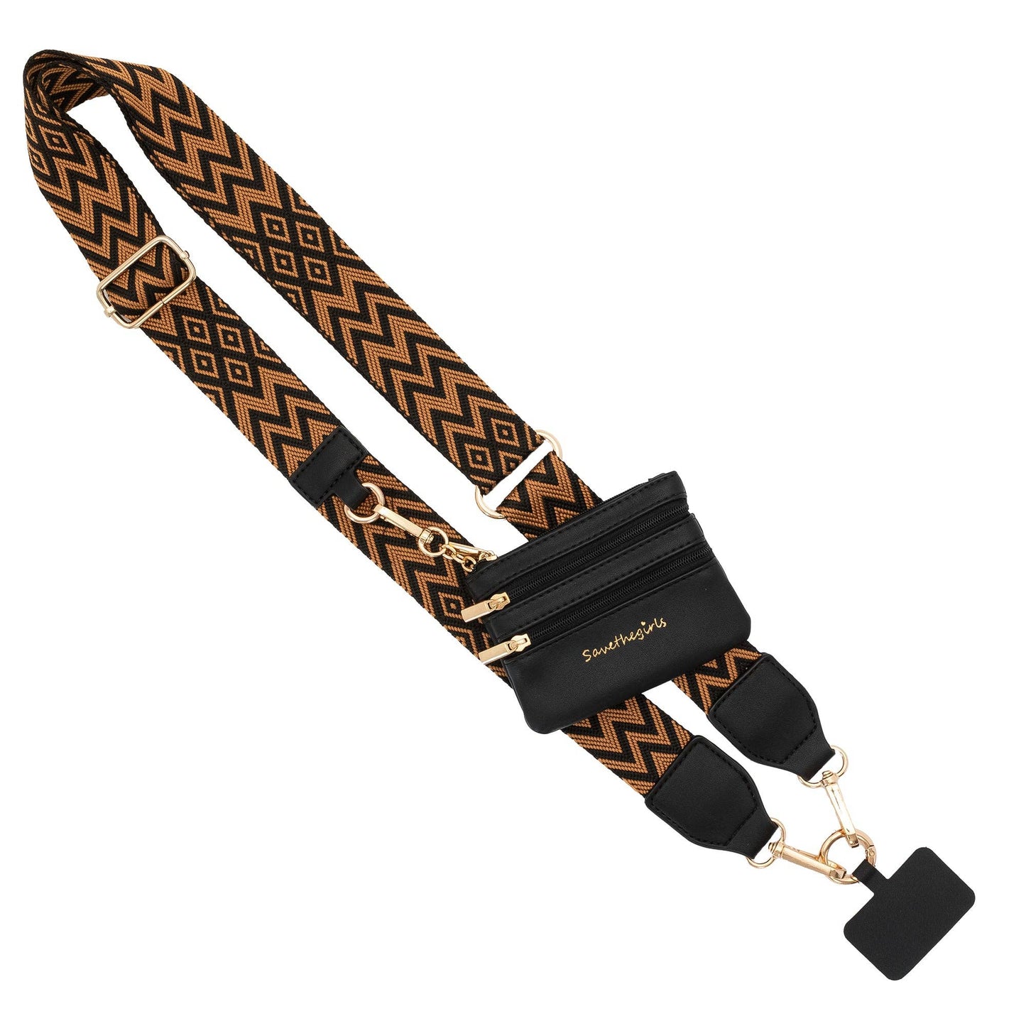 Clip & Go Crossbody Phone Lanyard - Chevron Collection: Black/White - Black Pouch